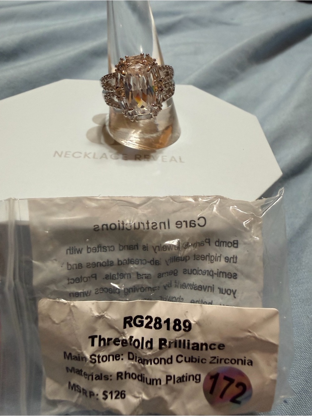Threefold Brilliance Rhodium-Plated CZ Ring